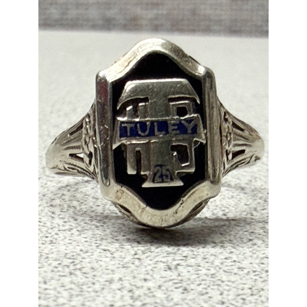 10K White Gold Tuley High School Class 1925 Ring Sz 7.5 3.6 Grams